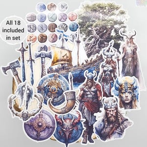 Stickers Viking nordique | Lot de 18 | Décorations nordiques brillantes pour travaux manuels, journaux indésirables, agendas, albums de coupures | par BlackLineDesignsArt