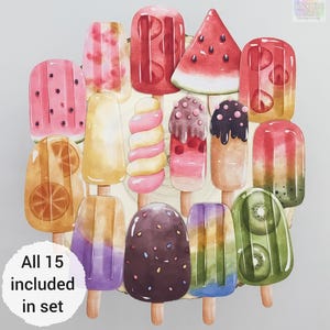 Sommer Eis am Stiel Aufkleber | 15er Set | Matte Verzierungen in Aquarelloptik für das Basteln von Junk Journals, Scrapbooking, Scrapbooking von BlackLineDesignsArt