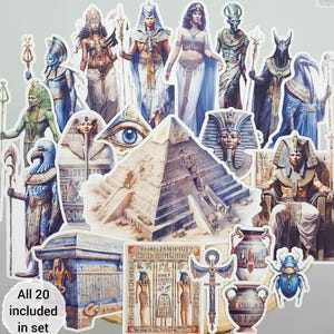 Ancient Egyptian Stickers | Set of 20 | Historic Mythology Sticker Paper Die-Cuts | Glossy Adhesive Ephemera