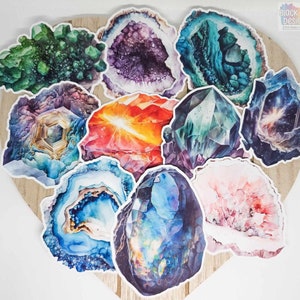 Geode Crystal Slice Stickers | Watercolour Realistic Glossy Embellishments for Scrapbooks Journals | Set of 10 | by BlackLineDesignsArt