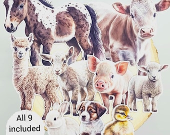 Baby Farm Animal Stickers | Set of 9 | Realistic Sticker Paper Die-Cuts | Matte Adhesive Ephemera