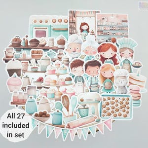 Stickers boutique de desserts | Jeu de 27 | Embellissements mats à l'aquarelle pour travaux manuels, journaux indésirables, agendas, albums de coupures | par BlackLineDesignsArt