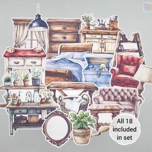Stickers pour meubles de maison | Lot de 18 | Embellissements mats à l'aquarelle pour carnets indésirables Cartes Agendas Scrapbooks | par BlackLineDesignsArt