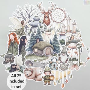 Stickers forêt féerique bohème | Lot de 25 | Décorations mates fantaisie pour travaux manuels indésirables Agendas Agendas Scrapbooks | par BlackLineDesignsArt
