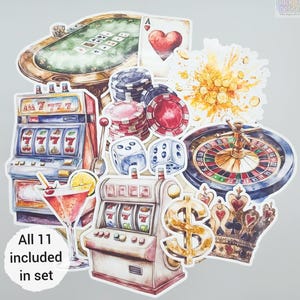 Autocollants de jeu de casino | Ensemble de 11 | Embellissements brillants à l'aquarelle pour travaux manuels, journaux indésirables, agendas, albums de coupures | par BlackLineDesignsArt