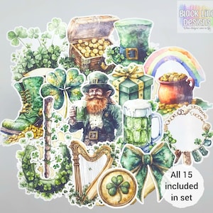Stickers Saint-Patrick | Lot de 15 | Décorations irlandaises brillantes pour travaux manuels, journaux indésirables, agenda, scrapbooking | par BlackLineDesignsArt