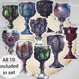 Gothic Chalice Stickers | Set of 10 | Medieval Fantasy Sticker Paper Die-Cuts | Glossy Adhesive Ephemera