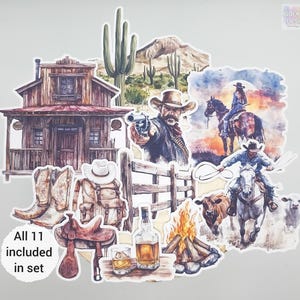 Adesivi da cowboy / Set di 11 / Adesivi opachi realistici da rancher per decorazioni artigianali, diari, scrapbooking e altro ancora / di BlackLineDesignsArt