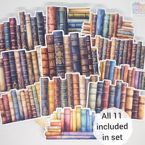 Adesivi per il dorso del libro / Set di 11 / Adesivi per scaffali in carta fustellata con acquerello / Effimera adesiva opaca