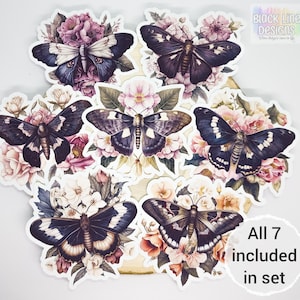 Blumenmottenaufkleber | Aquarell Schmetterling Matte Verzierungen für Scrapbooks Junk Journals Collagen | 7er-Set | von BlackLineDesignsArt