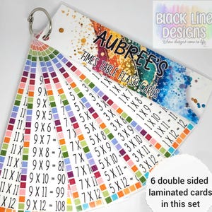 Laminated Times Table Flash Cards | Personalized Educational Tools for Kids | Children's Math Learning Resource | by BlackLineDesignsArt