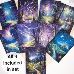 Enchanted Forest Stickers | Set of 9 | Watercolour Fantasy Sticker Paper Die-Cuts | Matte Adhesive Ephemera