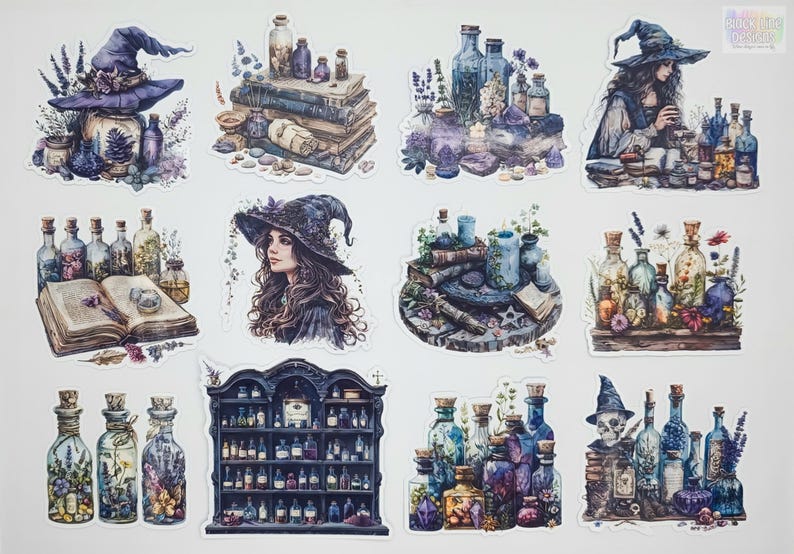 Realistic Apothecary Witch Stickers | Set of 12 | Fantasy Glossy ...