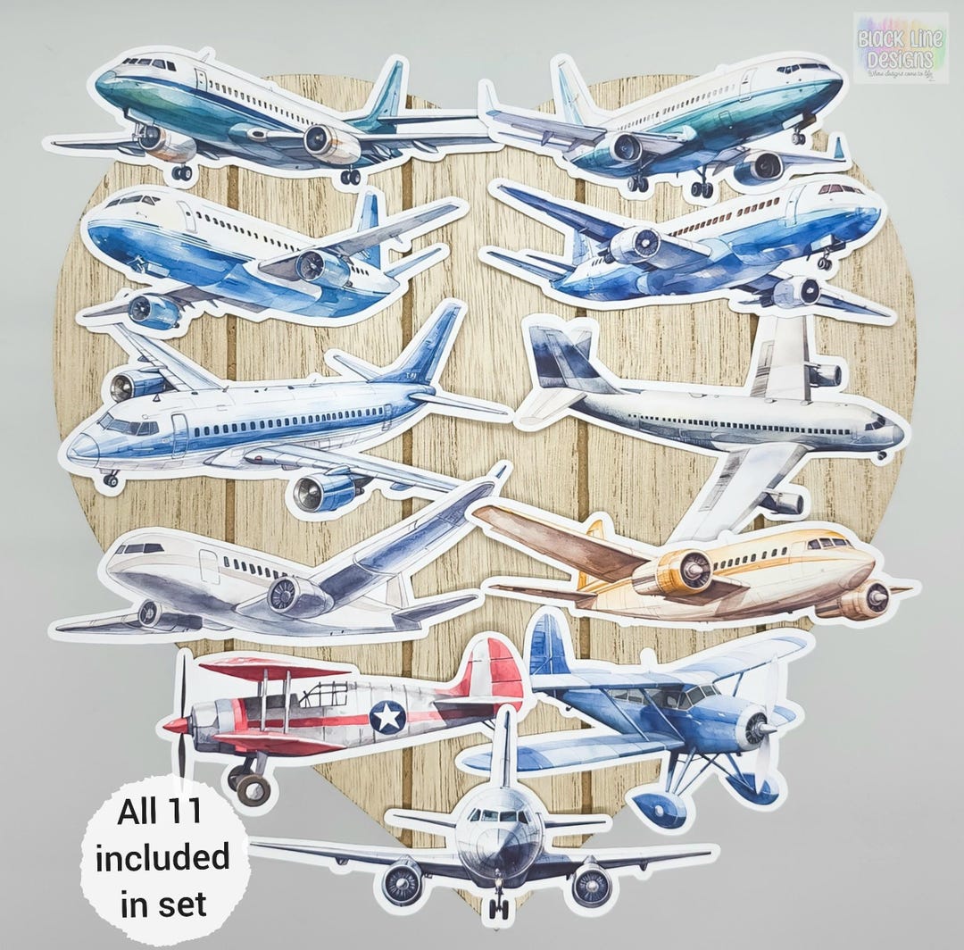 Airplane Sticker Post Passenger Aircraft Stickers | Set of 11 | Watercolour Aviation Sticker ...