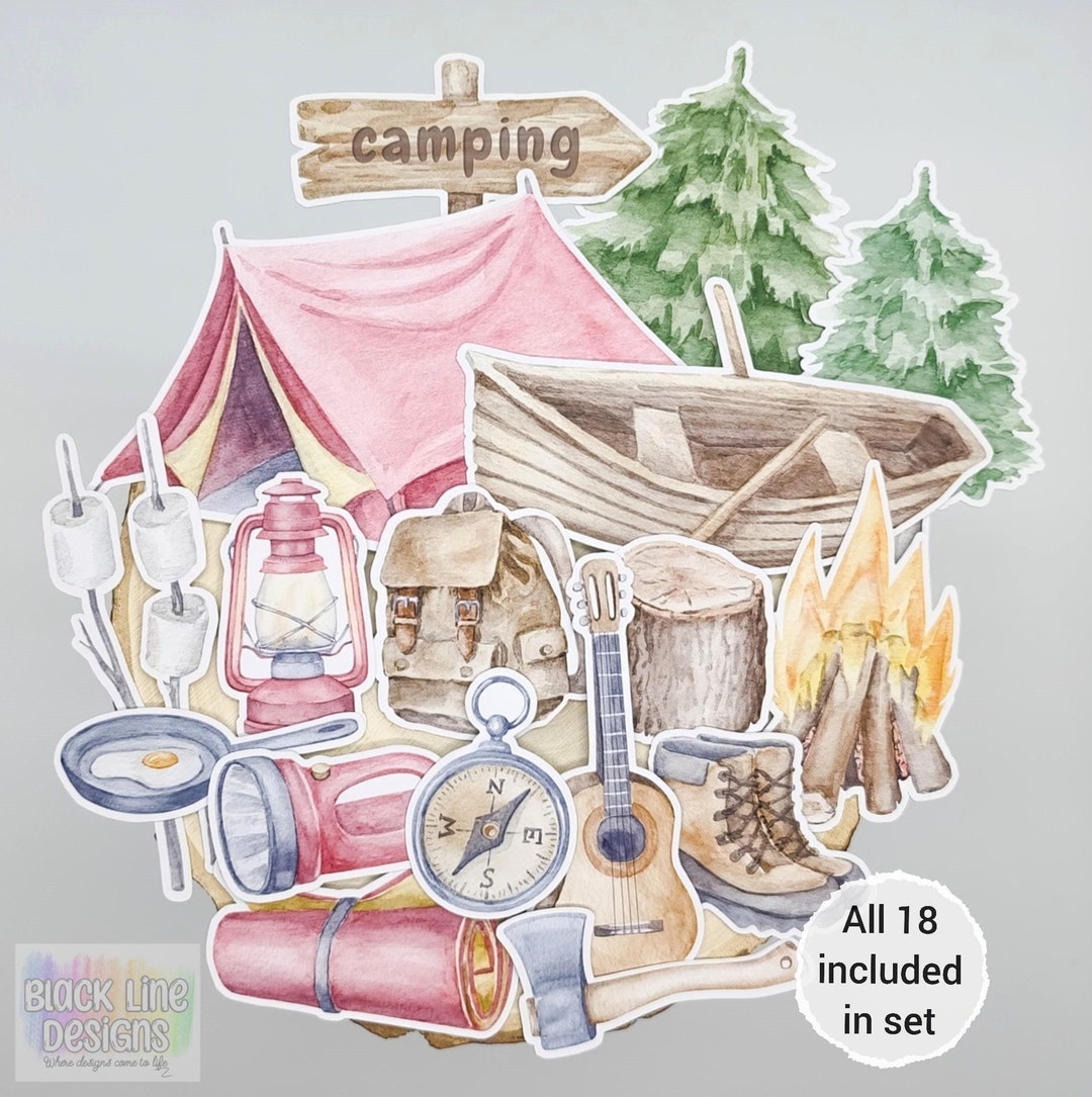 Watercolor Camping Stickers | Set of 18 | Outdoor Adventure Sticker ...