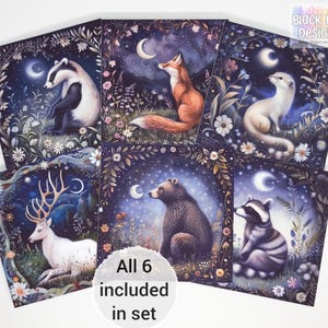 Stickers magiques animaux des bois | Embellissements mats Night Wildlife pour albums de coupures, journaux et agendas | Lot de 6 | par BlackLineDesignsArt