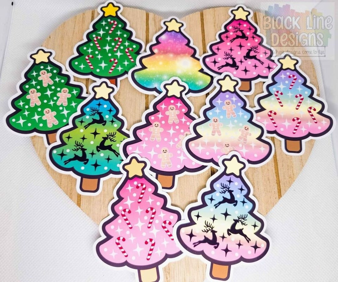 Christmas Tree Decals Holiday Themed Fir Stickers Xmas Glossy Vinyl Die