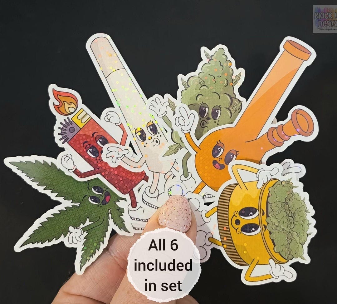 Hempflower Sticker Holographic Cannabis Character Stickers | Set of 6 | Weed Vinyl Sticker ...