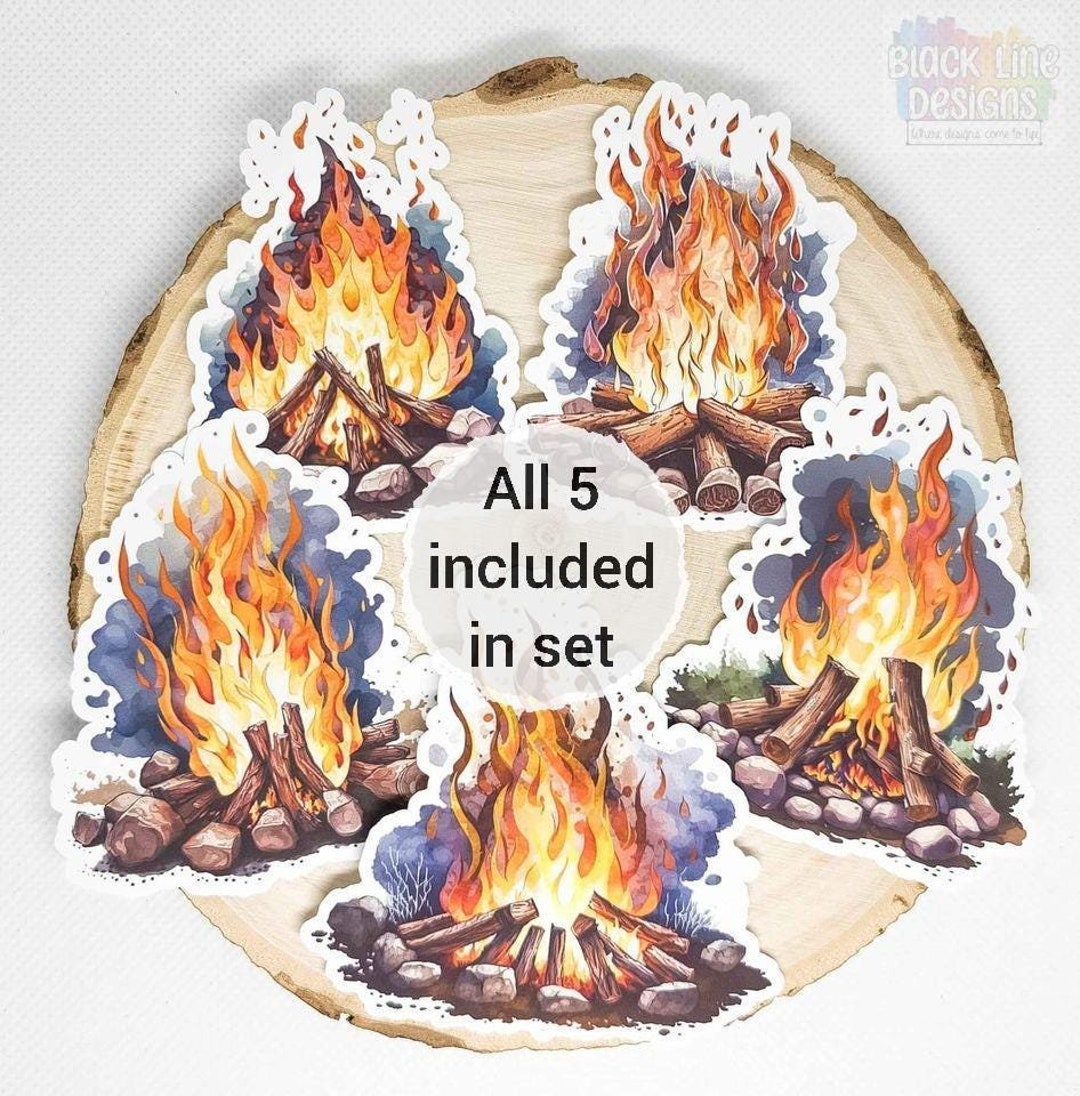 Campfire Stickers | Set of 5 | Summer Camping Vinyl Sticker Die-cuts ...