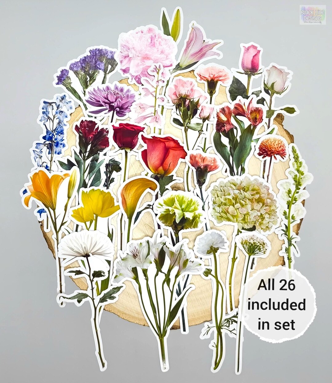 Hempflower Sticker Wildflower Stickers | Set of 26 | Botanical Flower Sticker Paper Die ...