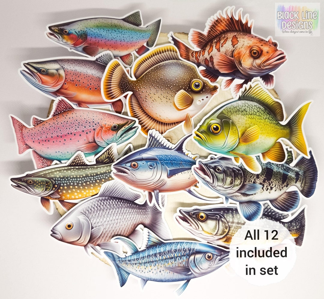 Realistic Fish Stickers | Set of 12 | Watercolour Animal Glossy ...