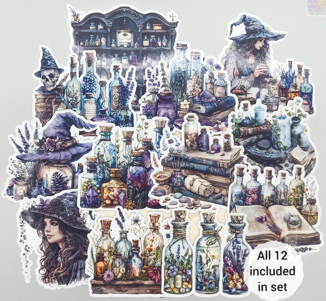Realistic Apothecary Witch Stickers | Set of 12 | Fantasy Glossy ...