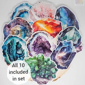 Geode Kristallscheibe Aufkleber | Aquarell realistische glänzende Verzierungen für Scrapbooks Journals | 10er Set | von BlackLineDesignsArt