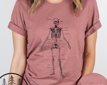 Anatomical Skeleton Shirt | Vintage Style Anatomy Sketch Tee, Aesthetic Graphic, Gift for Doctor, Nurse, Massage Therapist, Chiropractor