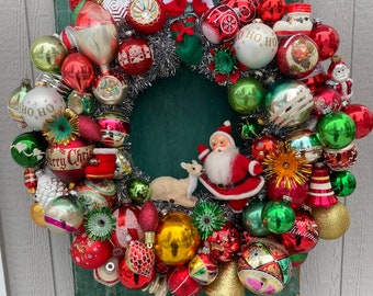 Beautiful handmade vintage ornament Christmas holiday wreath for indoors.