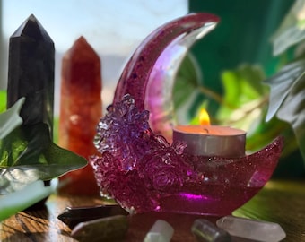 Moon RESIN Candle Holder with Tea CANDLE, Glittery Desk DECORATION