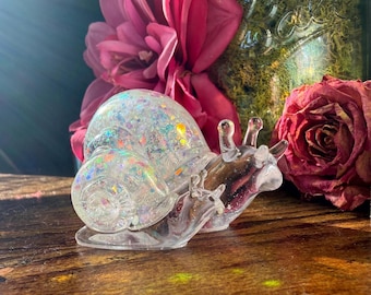Iridescent Resin Snail Figurine, Rainbow Decor Trinket