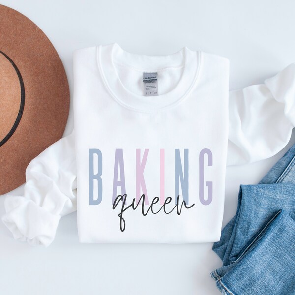 Colorful Baking Queen Crewneck Sweatshirt, Baking Crew Sweatshirt, Pastry Chef Sweatshirt, Promotion Gift For Her, Cookie Baking Crew