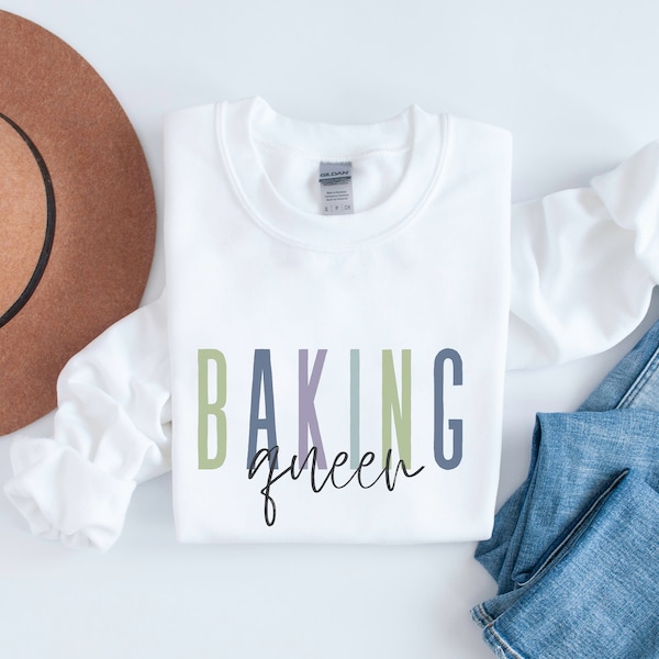 Colorful Baking Queen Crewneck Sweatshirt, Baking Crew Sweatshirt, Pastry Chef Sweatshirt, Promotion Gift For Her, Cookie Baking Crew