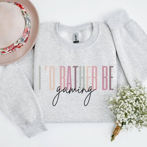 I&#39;d Rather Be Gaming Crewneck Sweatshirt, Aesthetic Sweatshirts, Funny Gaming Sweatshirt, Cool Gift For Gamers, Old School Gamer Gift