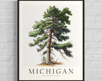 Michigan State Tree Art Print, Eastern White Pine Tree Wall Art, State Tree Symbol Artwork