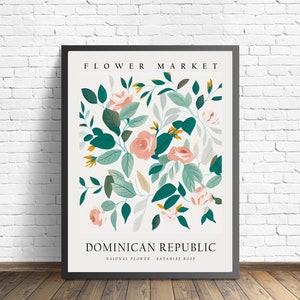 Dominican Republic Flower Market Art Print, Dominican Republic Flower Market Art Print, Wall Art , Neutral Botanical Pastel Artwork