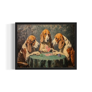 Bloodhound Playing Cards Poster Art Print, Dog Poker Man Cave Humor Wall Art Decor, Dog Lover, Pet Artwork Painting