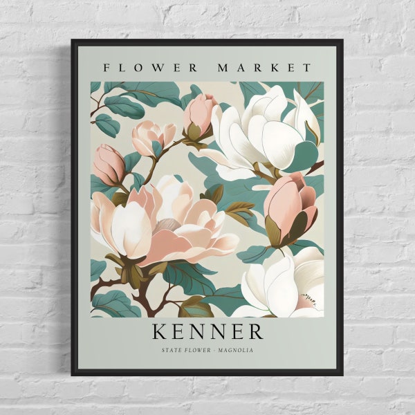 Kenner Louisiana Flower Market Art Print, Kenner Flower Wall Art, Magnolia Botanical Pastel Artwork