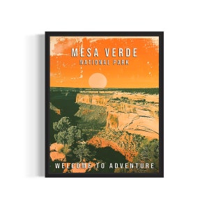 Mesa Verde National Park Art Print Poster, Vintage Retro Landmarks Decor