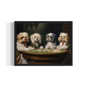 Maltese Playing Cards Poster Art Print, Dog Poker Man Cave Humor Wall Art Decor, Dog Lover, Pet Artwork Painting