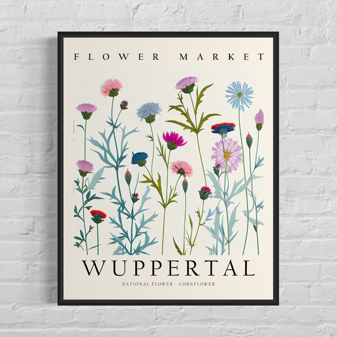 Wuppertal Germany Flower Market Art Print, Cornflower Flower Wall Art