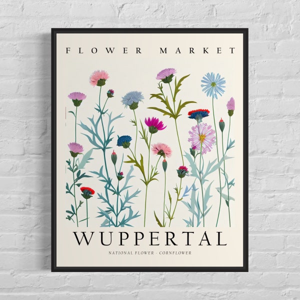 Wuppertaler Deutschland Blumenmarkt Kunstdruck, Kornblumen Wand Kunst Poster