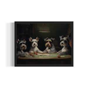 Miniature Schnauzer Playing Cards Poster Art Print, Dog Poker Man Cave Humor Wall Art Decor, Dog Lover, Pet Artwork Painting