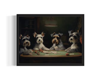 Zwergschnauzer Spielkarten Poster Kunst Druck, Hund Poker Mann Höhle Humor Wand Kunst Dekor, Hundeliebhaber, Haustier Kunstwerk
