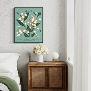 May Flower Month Art Print, Month Flower Market Poster, Lily Hawthorn ...