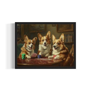 Corgi Playing Cards Poster Art Print, Dog Poker Man Cave Humor Wall Art Decor, Dog Lover, Pet Artwork Painting