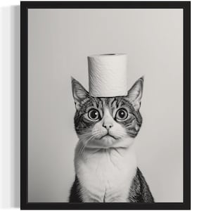 Cat Restroom Poster Art Print, Animal Wall Art Decor Painting Bathroom
