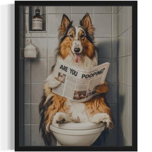 Póster artístico con diseño de collie en el baño, decoración de pared con humor para el baño de perros, amante de los perros, decoración de baño para mascotas