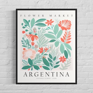 Argentina National Flower, Argentina Flower Market Art Print, Ceibo 1960&#39;s Wall Art , Neutral Botanical Pastel Artwork