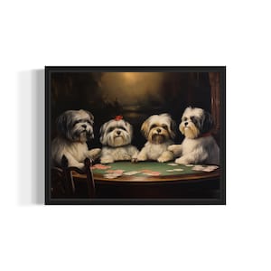 Lhasa Apso Playing Cards Poster Art Print, Dog Poker Man Cave Humor Wall Art Decor, Dog Lover, Pet Artwork Painting